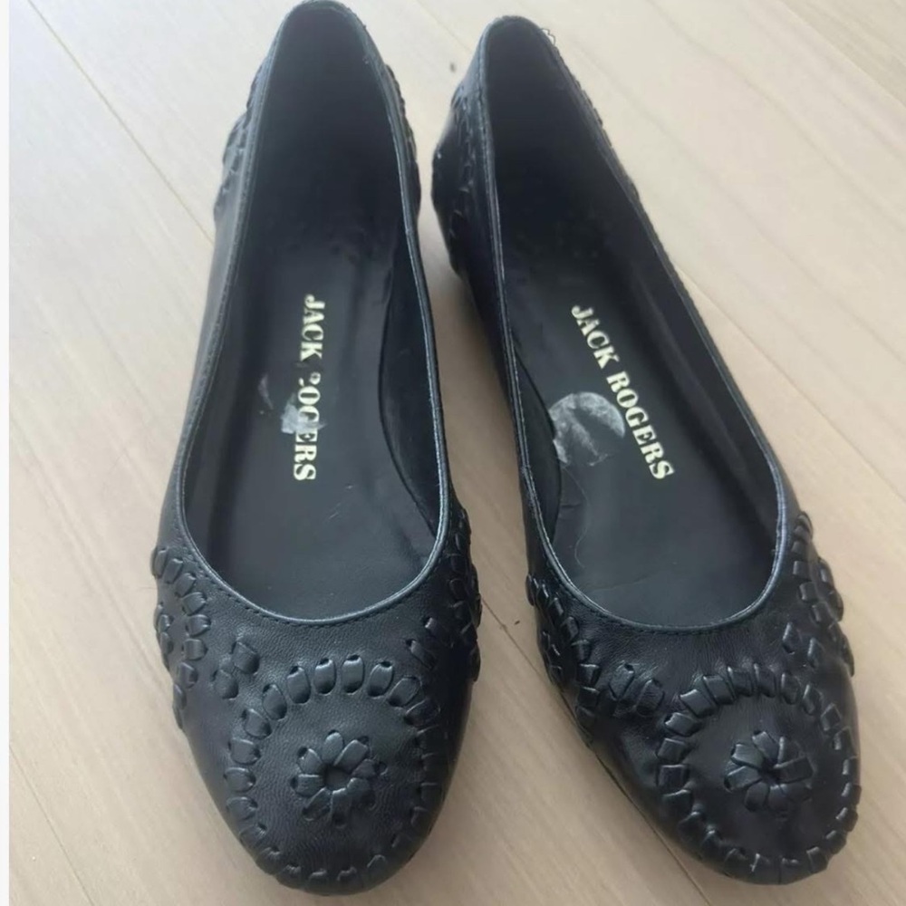 Jack Rogers sz 7 black flats ballet shoes nib nwt leather